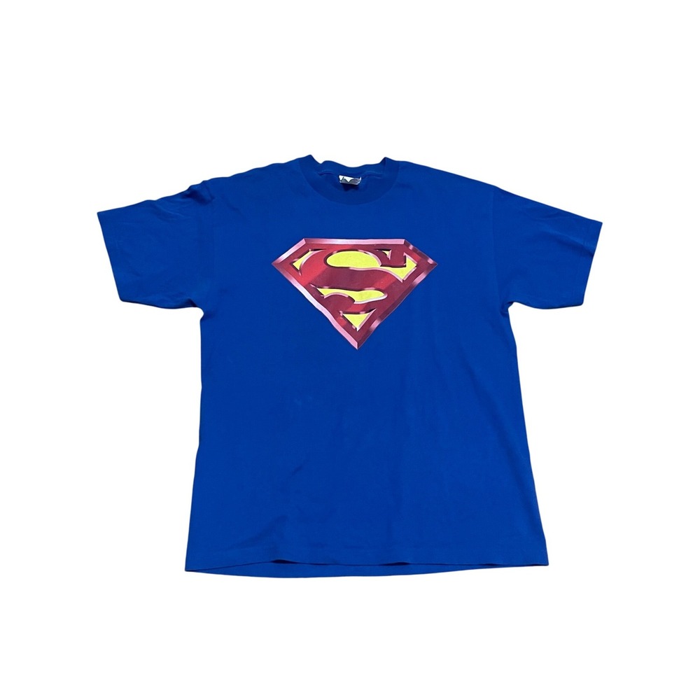 VTG 2000 Y2K Warner Bros Studio Store Men's XL Superman T-Shirt Blue Made in USA